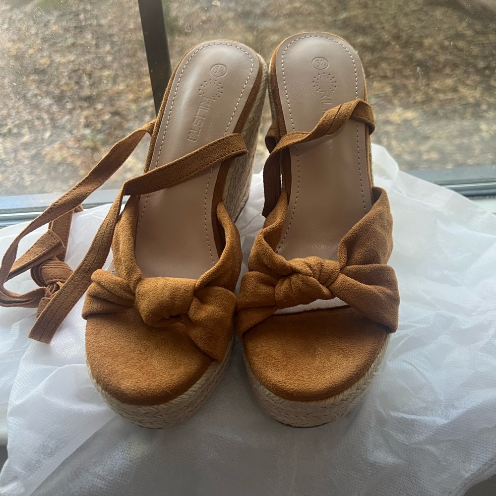 Call It Spring Tan Wedge Sandals